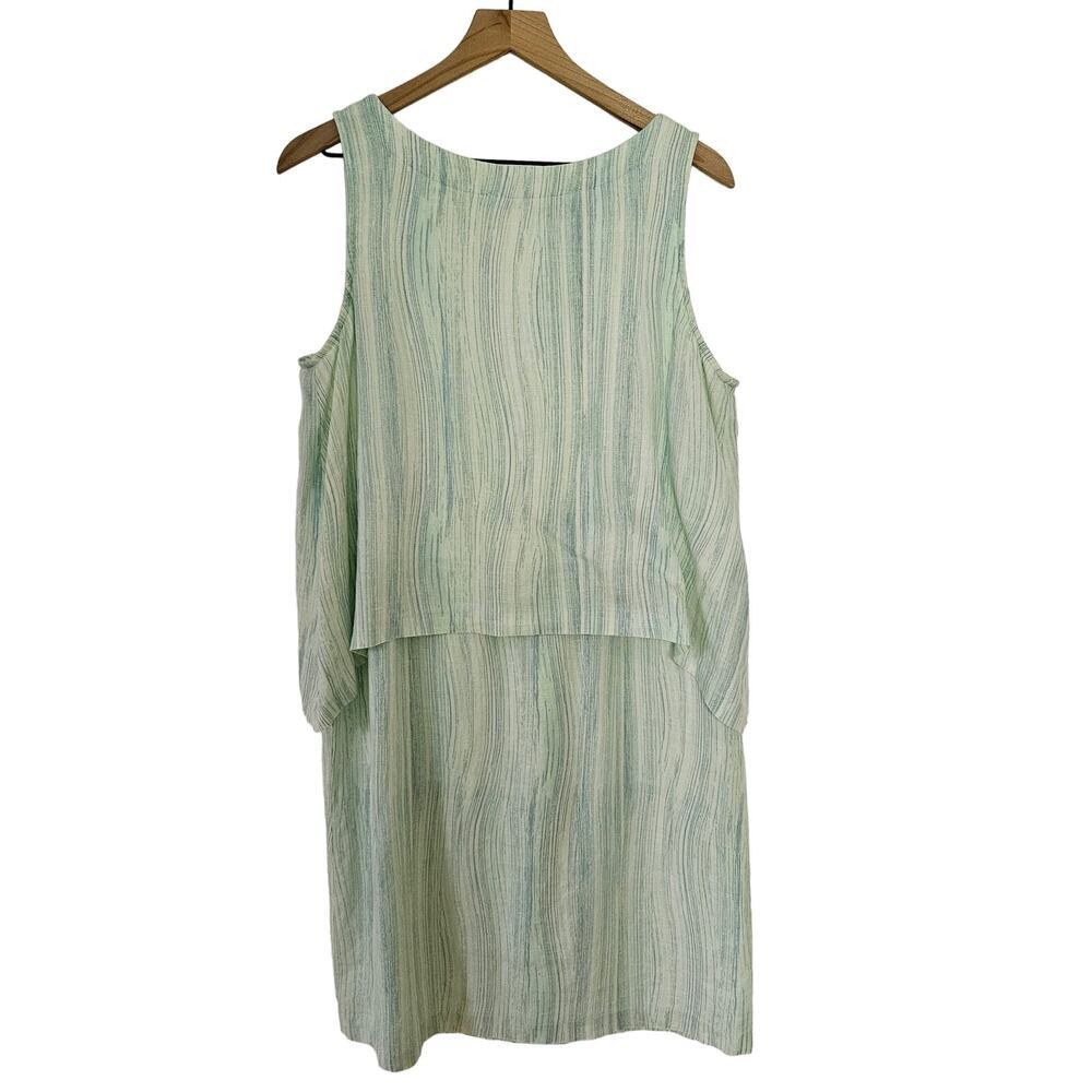 J.Jill Linen Layered Linen Dress M Mint Green‎ Stripes Sleeveless